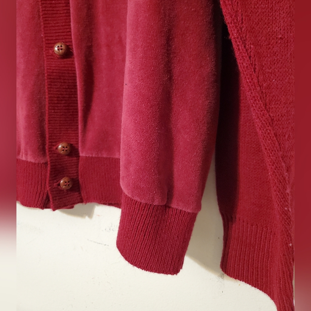Vintage Lacoste Velour Textured Burgundy V-Neck Cardigan with Croc Logo XL - Picture 5 of 9